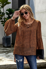 Lantern Long Sleeve Leopards Chiffon Top