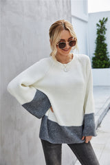 Loose Stitching Round Collar Pullover