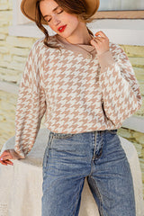 Geometric Houndstooth Khaki Knitted Sweater