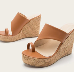 PU Leather Chunky High Heels Slippers