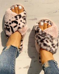 Faux Fur Leopard Furry Slippers