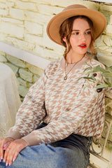 Geometric Houndstooth Khaki Knitted Sweater