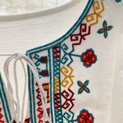 Long Sleeve Bandage Bress Vintage Floral Embroidery Dress