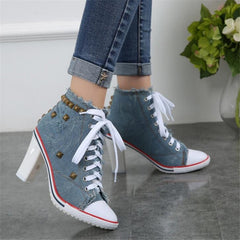 Denim Square High Heels