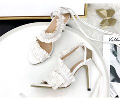 Cross Bandage Thin Heel Ruffle Sandals