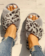Faux Fur Leopard Furry Slippers