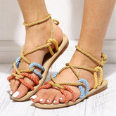 Hemp Straw Lace Up Rope Peep Toe Sandals
