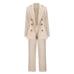 Large Lapel Double Breasted Blazer and Straight Pants Set