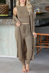 Knitted Slim Fit Vest Trousers Sports 3 pieces Suit