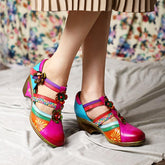 Retro Collision Colors Mary Jane Hollow Sandals
