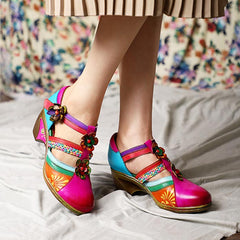 Retro Collision Colors Mary Jane Hollow Sandals