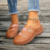 Flower embroidered thick-soled toe-cap slippers