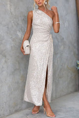 Drawstring sequin waist cutout dress