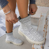 Geometric pattern flyknit stretch high-top chimney boots