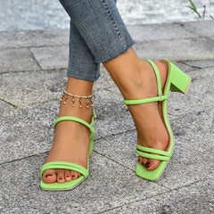 Vintage Square Toe Buckle Block Heel Sandals
