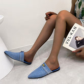 Pointed Toe Denim Flat Slides