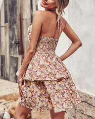 Halter Neck Backless Floral Sleeveless Dress