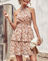 Halter Neck Backless Floral Sleeveless Dress