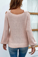 Cross Halter Balloon Sleeve Off-Shoulder Knit Sweater