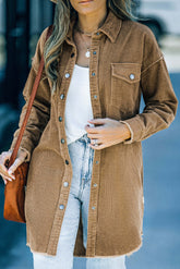 Corduroy Button Oversized Mid-Length Shirt Jacket