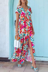 Brilliant Short Sleeve V-Neck Floral Dress