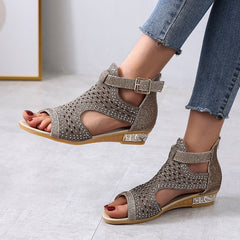 Open Toe Hollow Rhinestone Roman Sandals