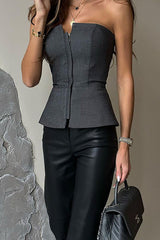 One-Shoulder Slim Fit Zipper Bustier