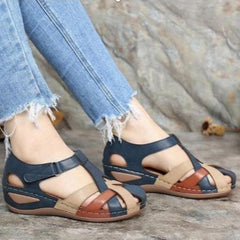Vintage Round Toe Wedge Cross Buckle Sandals