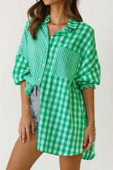 Geometric Art Loose Plaid Panel Shirt