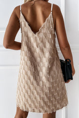 Deep V Halter Fringed Dress