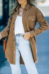 Corduroy Button Oversized Mid-Length Shirt Jacket
