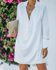 Loose shirt collar long sleeve solid color dress