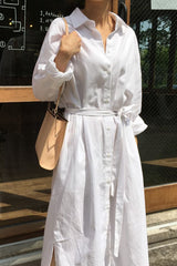 Chic Tie Long Sleeve Shirt Dress