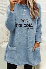 Loose letter print double-sided velvet pocket sweatshirt