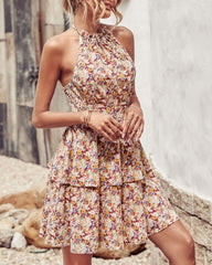 Halter Neck Backless Floral Sleeveless Dress