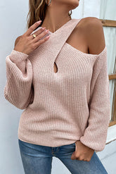 Cross Halter Balloon Sleeve Off-Shoulder Knit Sweater