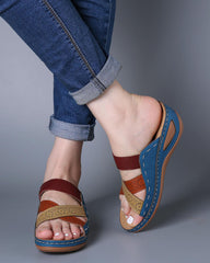 Retro multi-color spliced slippers