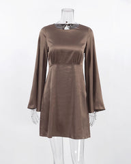 Satin Flared Sleeve Backless Dress