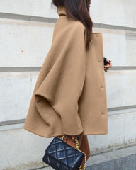 Brown Woolen Shawl Collar Batwing Sleeve Cardigan Jacket