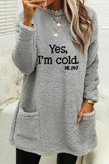 Loose letter print double-sided velvet pocket sweatshirt