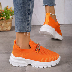 Metal chain thick breathable fly knit sneakers