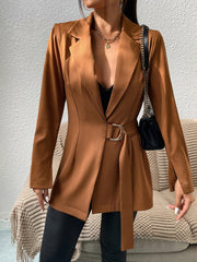 Brown Mid Length Slim Fit Cardigan Suit