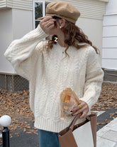 Wheat twist loose knitted pullover sweater