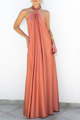Satin Halter Neck Sling Swing Dress