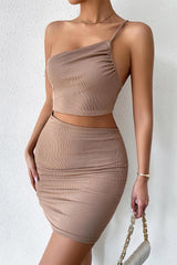 One shoulder Drawstring Mini Dress