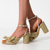 Flannel Lace Chunky Heel Bow Tie Sandals