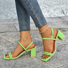 Vintage Square Toe Buckle Block Heel Sandals