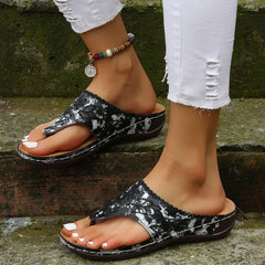 Embroidered Floral Wedge Flip-Flops