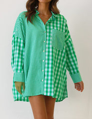 Geometric Art Loose Plaid Panel Shirt