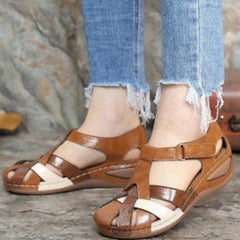 Vintage Round Toe Wedge Cross Buckle Sandals